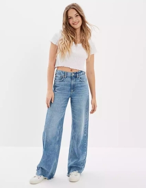 Jean American Eagle AE Dreamy Drape Super High-Waisted Baggy Larges-Leg Indigo Clair Femme | YYA-18323269